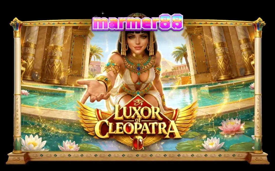 Tampilan layar permainan slot Luxor of Cleopatra dengan latar belakang istana Mesir yang mewah